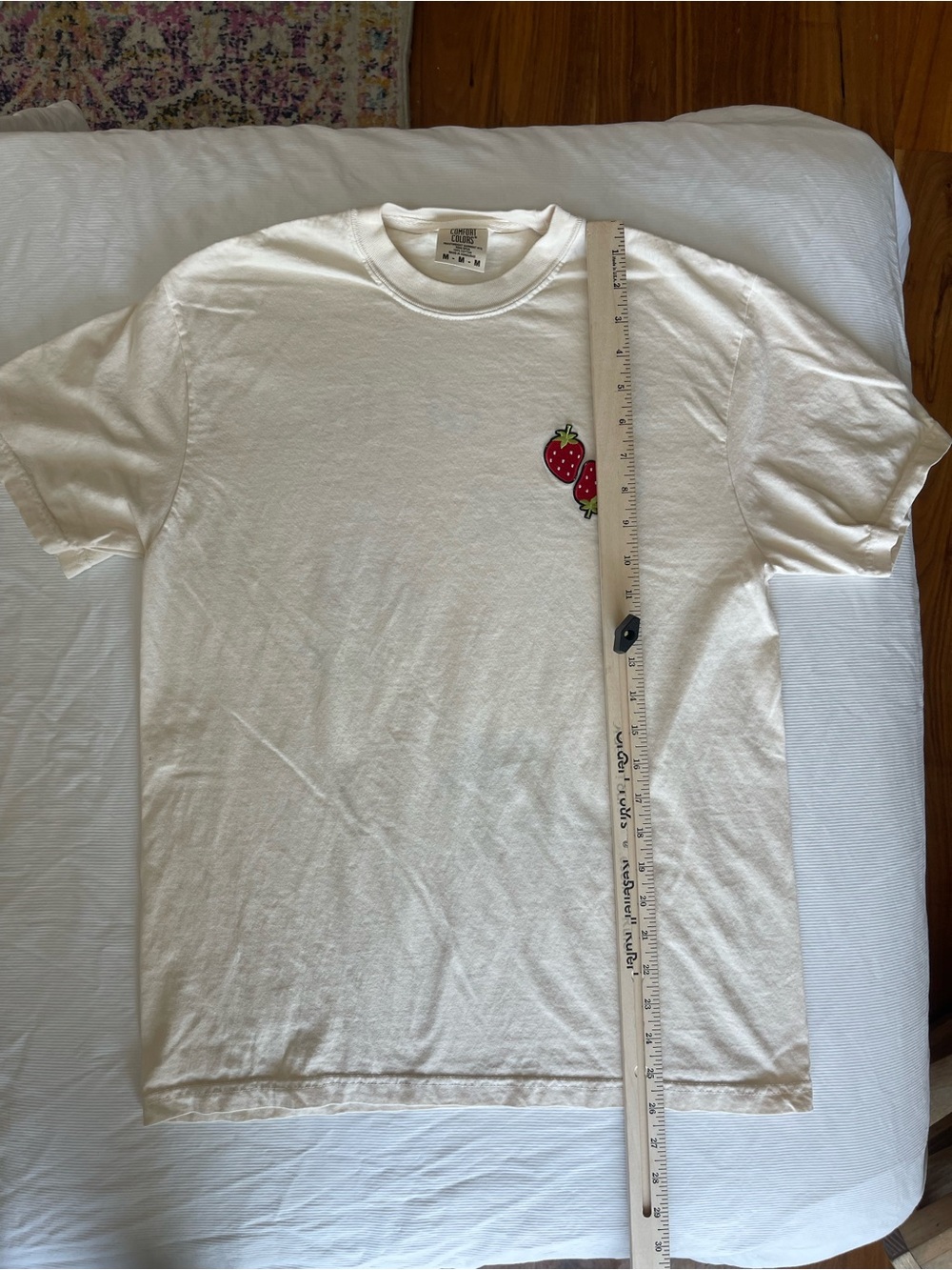 Comfort Colors White Short Sleeve T-Shirt with Red Strawberry Patch - Picture 2 of 5